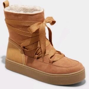 Universal Thread Women's Brigitte Boots Size 7 Brown Tan Suede Snow Warm Ankle